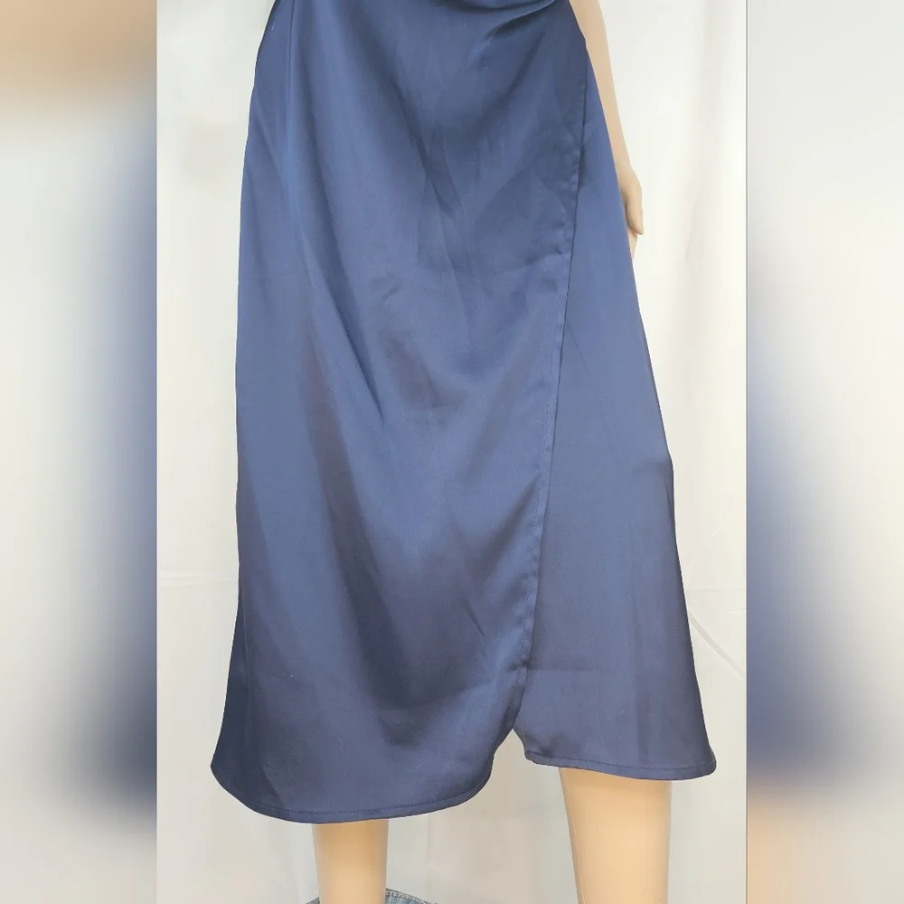 re:named Navy Draped Midi Dress - Picture 3 of 16